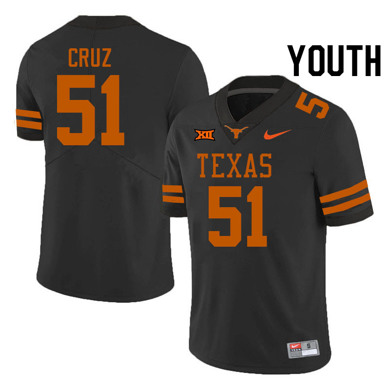 Youth #51 Daniel Cruz Texas Longhorns College Football Jerseys Stitched-Black